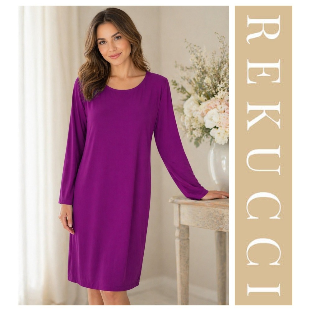 REKUCCI Wine Magenta Classic Long Sleeve Stretchy Shift Dress Size 16